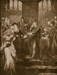 Kong Richard II gir fra seg kronen til sin fetter Bolingbroke, illustrasjon fra 