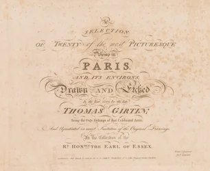 Et utvalg av tjue av de mest pittoreske utsiktene i Paris og omegn: Tittelside, 1803.