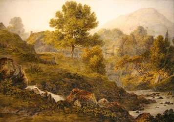 A Mountain Farmstead (akvarell på papir)