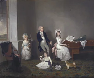 John Richard Comyns fra Hylands Essex, med døtrene hans, 1775