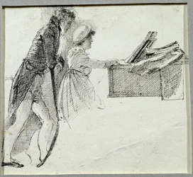 At the Piano (blekk på papir)
