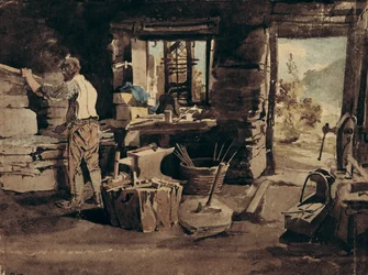 Interiør i Smithy, Ambleside (wc på papir)
