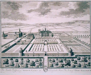 South Prospect of Shobdon Court, Herefordshire, setet til Sir James Bateman (gravering)