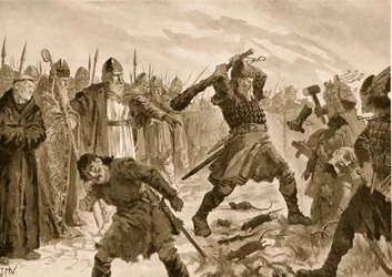 Kong Olav den hellige knuser bildet av guden Tor, 1020