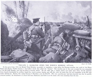 Menig F Hamilton tildelte DCM ved å stoppe fiendens bombeangrep juli 1915 ved Hooge