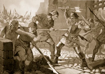 Døden til Stussi, borgmester i Zürich, i kamp, 1443