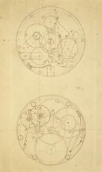 Bevegelsen til H.4, en lengdetidsmåler designet og tegnet av John Harrison, ca. 1760-72 (blekk på papir)