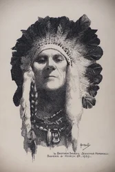 Selvportrett med indisk hodeplagg, 8. mars 1939 (penn og blekk på plate)