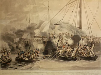 Robåtene i Quebec, Raven, Exertion and Redbreast, Alert and Princess Augusta, 1811 (akvatint)
