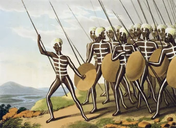 Warriors of New South Wales, gravert av Matthew Dubourg (fl.1785-1820), utgitt av Edward Orme, 1813