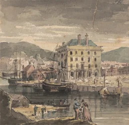 Weymouth: med figurer, frakt og utsikt over (?) Custon House