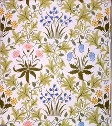 Celandine Wallpaper Design, sent 1896 (farget treblokktrykk på papir)