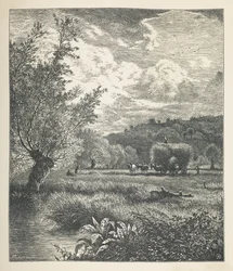 Tallerken 10. En høystakk på en vogn.  Naturbilder. En serie på tretti originale illustrasjoner tegnet på tre av J. H. Dell, og gravert av R. Paterson.  John Henry Dell