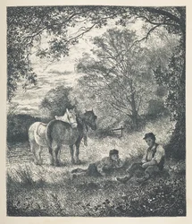 Plate 11. Mann-, gutte- og shirehester.  Naturbilder. En serie på tretti originale illustrasjoner tegnet på tre av J. H. Dell, og gravert av R. Paterson.  John Henry Dell