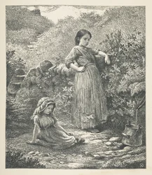 Tallerken 16. To unge jenter.  Naturbilder. En serie på tretti originale illustrasjoner tegnet på tre av J. H. Dell, og gravert av R. Paterson.  John Henry Dell