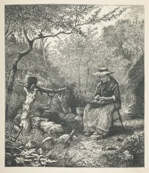 Plate 22. En kvinne som lager mat ute, fra 