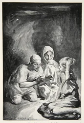 Havelock satte seg overrasket opp, fra "Hero Myths and Legends of the British Race" av M.I. Ebbutt, 1910