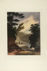 Utsikt nær Schuylkill Falls, Pennsylvania, plate fem av det første antallet pittoreske utsikter over amerikansk natur, 1819-21
