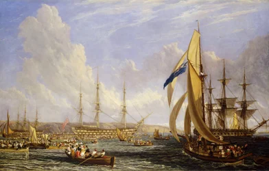 Maritim scene foran Plymouth (England), i august 1815. Olje på lerret