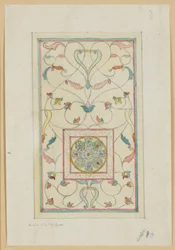 Studie for glass (keltisk juvelbesatt kors i arabesk), ca. 1881–82 (akvarell)