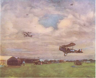 En flyplass i, 1918, fra British Adventure utgitt av Collins, 1947