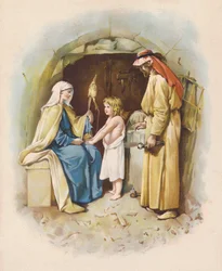 Kristus i snekkerverkstedet (fargelitografi)