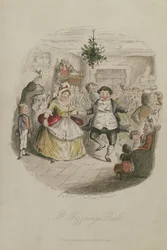 Mr Fezzywigs Ball, illustrasjon fra A Christmas Carol av Charles Dickens (1812-1870), pub.1843 (håndfarget gravering)