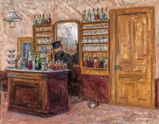 M. Baudy bak skrivebordet sitt på Hotel Baudy, 1888.