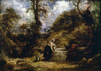 Kristus og kvinnen fra Sumeria ved brønnen (olje på panel)