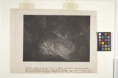 Satan på den brennende innsjøen (mezzotint)