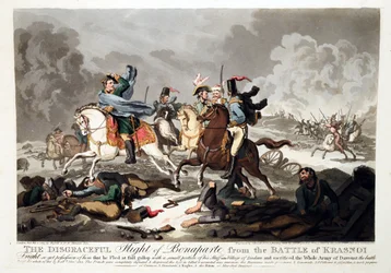 The Flight of Bonaparte fra slaget ved Krasnoi (Krasnoje) 1812 - Wright, John Massey (1777-1866) - 1814 - Akvatint - 42,1x57,5 - Privat samling