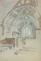 Interiøret i Rag Chapel, Sir Robert Vaugn's Place, Nord-Wales