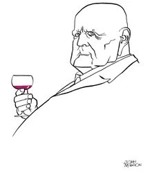 Jean Sibelius som en gammel mann med et glass vin