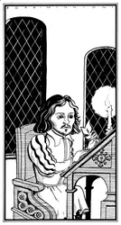 Thomas Tallis - karikatur sittende ved skrivebordet - engelsk komponist - 30. januar 1505 - 23. november 1585
