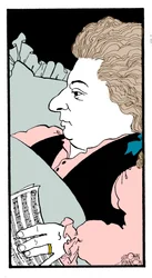 Wolfgang Amadeus Mozart - karikatur av den østerrikske komponisten på dødsleiet
