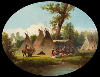 Assiniboin Encampment på Upper Missouri, ca. 1870