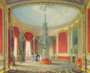 The Saloon i sin siste fase fra Views of the Royal Pavilion, Brighton av John Nash, 1826 (trykk)