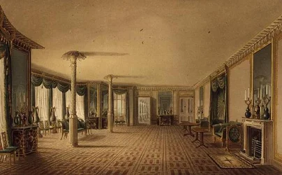 The South Drawing Room eller bankettromsgalleri fra utsikt over Royal Pavilion, Brighton av John Nash
