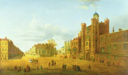 Utsikt over St. James" Palace, Looking Beyond Down Pall Mall, tidlig på 1800-tallet