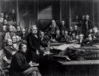Underhuset i 1860: Lord Palmerston henvendte seg til huset under debatten om traktaten med Frankrike, gravert av Falkner, 1863 (se også 42219 og 107821)