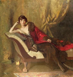 Grevinne Michael Karolyi, tilbakelent i en divan, 1918