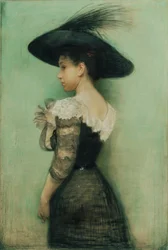 Dame i svart kjole og hatt (Alice Hauser)
