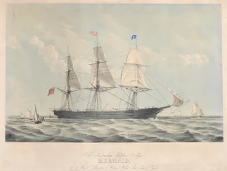 Det australske klippeskipet «Mermaid» (1853), ca. 1853 (farget litografi)