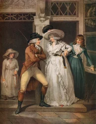 Døren til vertshuset, Laetitia, forlatt av sin forfører, blir kastet på gaten, 1789