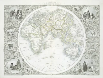 Den østlige halvkule, fra en serie verdenskart utgitt av John Tallis und Co., New York og London, 1850-tallet