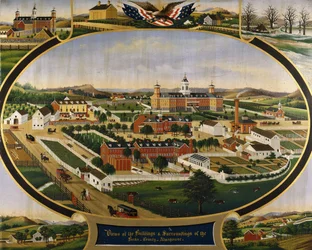 Utsikt over bygningene og omgivelsene til Berks County Almshouse,
