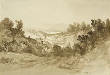 Avon og Severn fra Windcliff on the Wye, ca. 1820 (blyant og akvarell på papir)