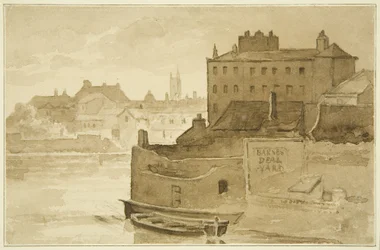 Flytende havn, ved Counterslip (tegning, akvarell)