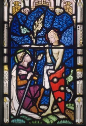 Vindu med to mannlige helgener, ca. 1860 (farget glass)