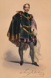 Gjest i 1500-tallsdrakt for Queen Victorias Bal Costumé, 12. mai 1842, 1843.